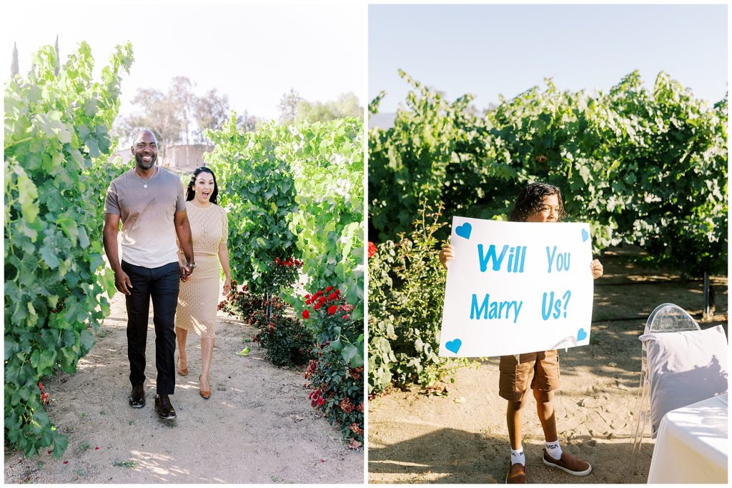danza winery proposal picnic setup in purples and creams marry me sign